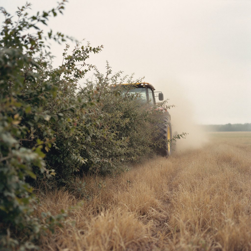 Heavy brush line being pushed back at a field edge
